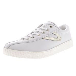 white and silver leather tretorn sneakers